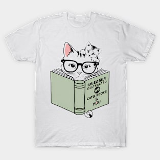 Easily Distracted By Cats Books And You Funny Cat Book Lover T-Shirt